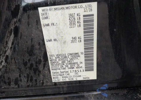 2017 Nissan Altima 2.5 Sv z USA, uszkodzony, nr VIN 1N4AL3AP5HC178513